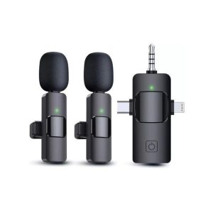 Dual Wireless Clip Microphone AUX , Type C & Lightning